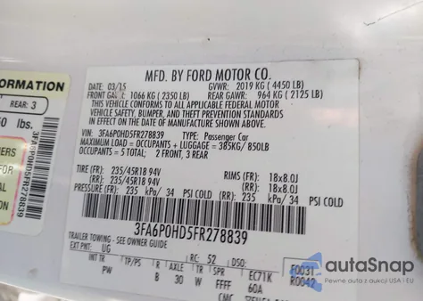 2015 Ford Fusion Se from USA, damaged, VIN 3FA6P0HD5FR278839